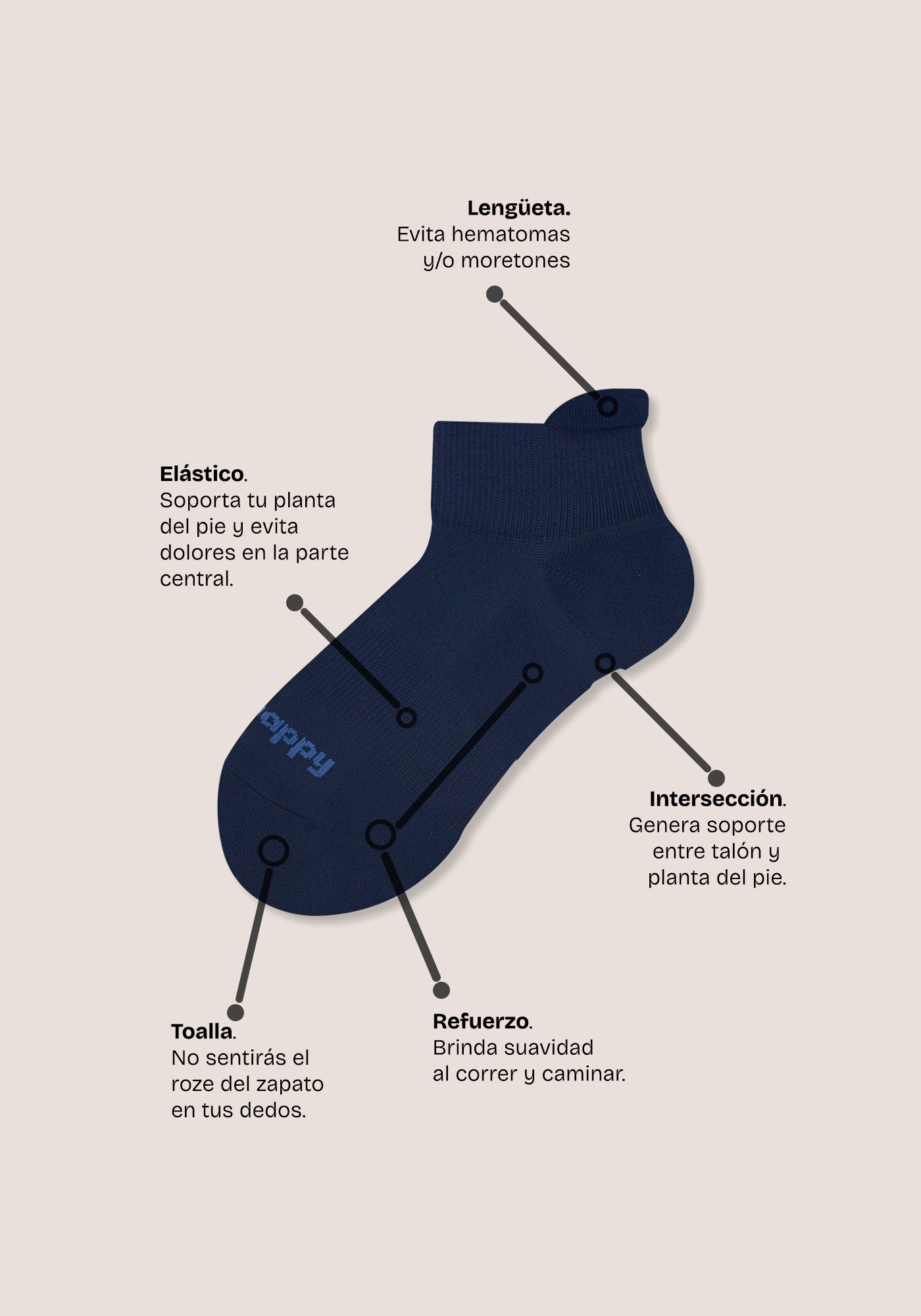 Media Running Tobillera Lengüeta Unisex